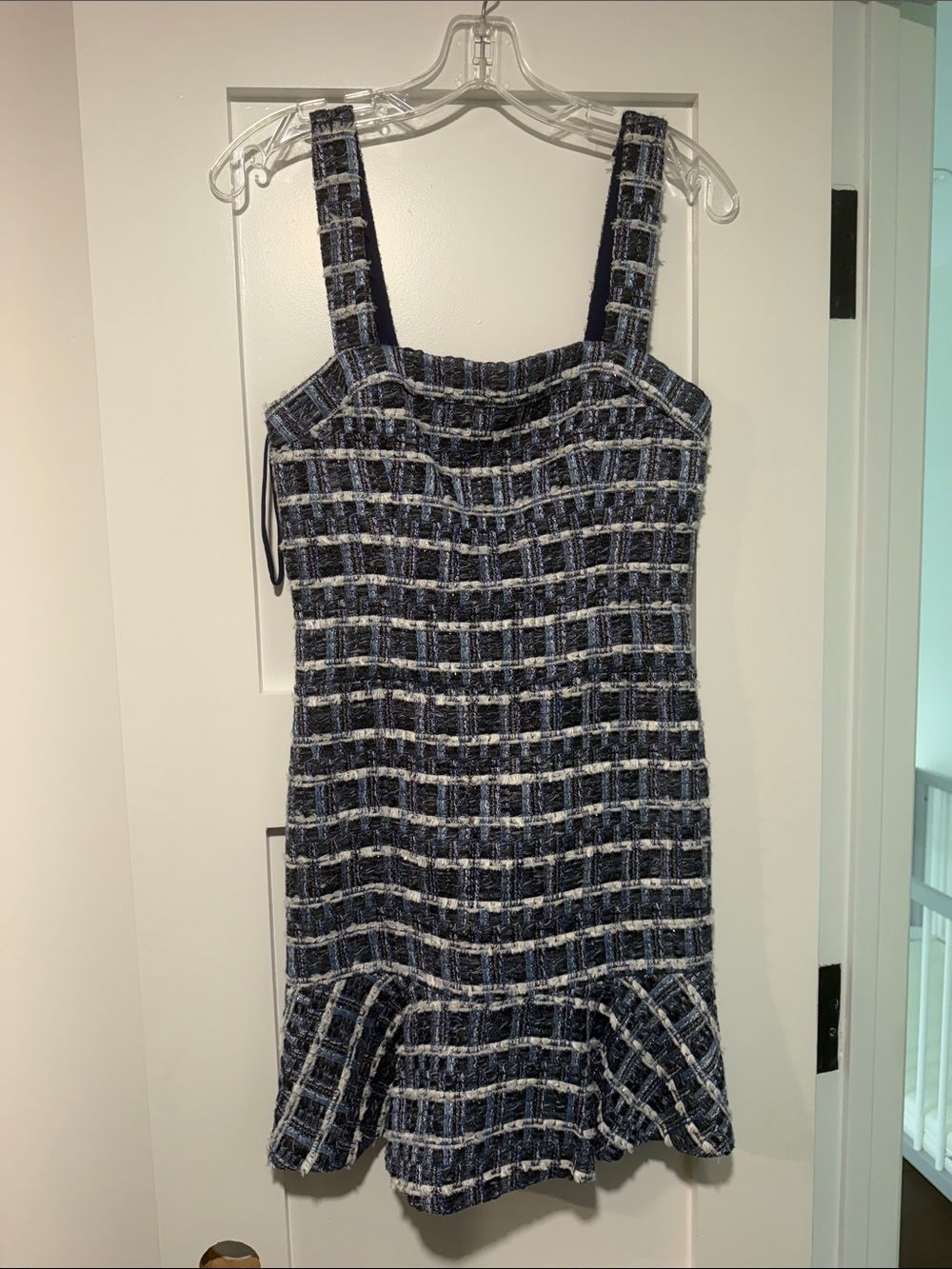 Alice + Olivia Navy, White & Light Blue Plaid Tweed Mini Dress